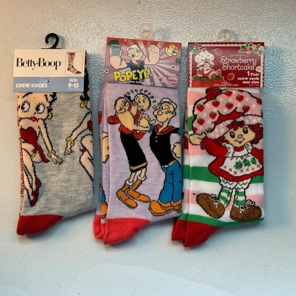 3 pair sock lot Popeye Betty Boop Shortcake